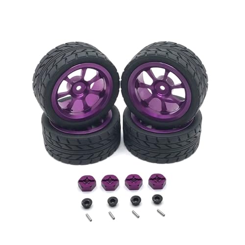 tKLNvZ Kompatibel mit 144001 144010 124007 124016 124019 A959 A959-B, 4 Stück, 65 mm Gummireifen, Metallfelge, 12 mm Sechskant, for RC-Auto-Upgrade-Teile(Purple) von tKLNvZ