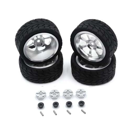 tKLNvZ Kompatibel mit 144001 144010 124007 124016 124019 A959 A959-B, 4 Stück, 65 mm Gummireifen, Metallfelge, 12 mm Sechskant, for RC-Auto-Upgrade-Teile(White) von tKLNvZ