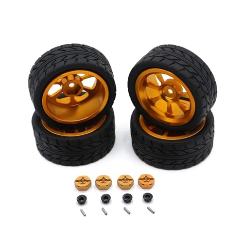 tKLNvZ Kompatibel mit 144001 144010 124007 124016 124019 A959 A959-B, 4 Stück, 65 mm Gummireifen, Metallfelge, 12 mm Sechskant, for RC-Auto-Upgrade-Teile(Yellow) von tKLNvZ