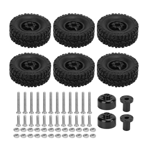 tKLNvZ RC-Autoreifen und -Felgen, Aluminiumlegierung + Gummi, 6-teilige Reifen und 4-teiliges Felgenzubehör, kompatibel mit C14 C24 C34 C44 B14 B24 B16 B36(Black) von tKLNvZ
