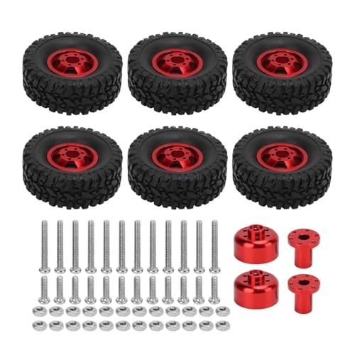 tKLNvZ RC-Autoreifen und -Felgen, Aluminiumlegierung + Gummi, 6-teilige Reifen und 4-teiliges Felgenzubehör, kompatibel mit C14 C24 C34 C44 B14 B24 B16 B36(Red) von tKLNvZ