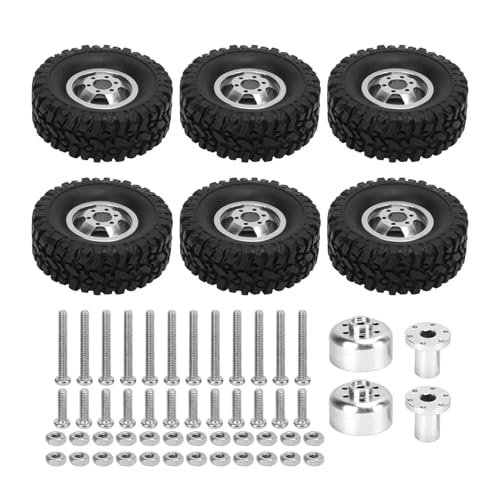 tKLNvZ RC-Autoreifen und -Felgen, Aluminiumlegierung + Gummi, 6-teilige Reifen und 4-teiliges Felgenzubehör, kompatibel mit C14 C24 C34 C44 B14 B24 B16 B36(Silver) von tKLNvZ