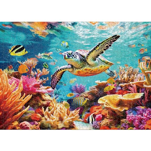 takfot Puzzles für Erwachsene 1000 Teile – Ozean Strand Meeresschildkröte Koralle – 1000 Teile Puzzles mit Buchstaben auf der Rückseite – Puzzles 1000 Teile für lustige Spielabende – 70,1 cm L x 52,1 von takfot