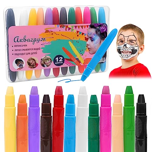 12 Farben Schminkstifte Kit,FarbenSchminkstifte Kit, Abwaschbare Kinderschminke Set, Gesichtsfarben,Waschbar Kinderschminke Gesichtsfarben Set,Gesichtsfarben, Sicher und Ungiftig, Einfach zu verwenden von talifoca