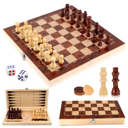 talifoca Schachspiel aus Holz, 3 in 1 Schachbrett Schachspiel, Tragbares und Faltbares Chess Board Set, Faltbares Schach Brett Set für Kinder Erwachsene Party Reisen - 29x29cm talifoca Schachspiel aus Holz, 3 in 1 Schachbrett Schachspiel, Tragbares und Faltbares Chess Board Set, Faltbares Schach Brett Set für Kinder Erwachsene Party Reisen - 29x29cm von talifoca