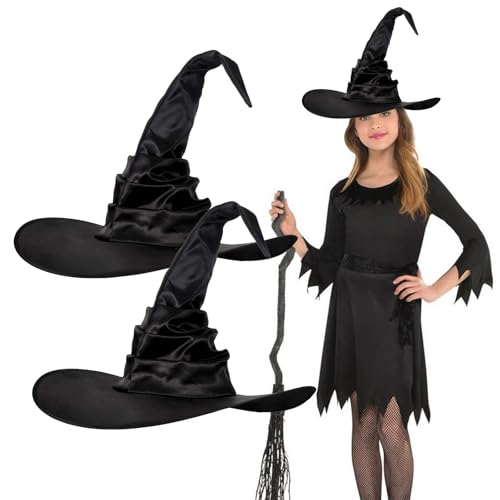 tangger Hexenhut Damen, 2 Stück Halloween Hexenhut Hexen Hut Kostüm Cosplay Hexenhüte Hexen Zubehör für Halloween Party Karneval Maskerade Cosplay Kostüm Zubehör von tangger