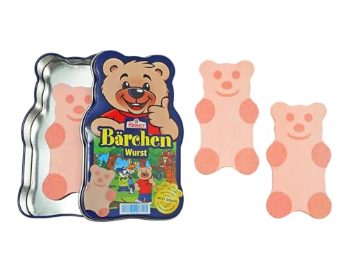 Tanner - Der kleine Kaufmann DEKO – Reinert Bärchen Wurst aus Holz in Bärchen-Metalldose (Abmessung 8 x 4,5 x 0,4 cm, Material Metall + FSC-zertifiziertes Holz) 0617.9 von tanner DER KLEINE KAUFMANN TANNER Deco