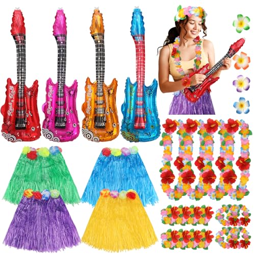 taonganui 16 Stück Lustige Hawaii Kostüm Damen mit Hawaii Hula Rock, Blumenketten, Haarklammer, Gitarren Folienballon für Sommer Beach Party Deko taonganui 16 Stück Lustige Hawaii Kostüm Damen mit Hawaii Hula Rock, Blumenketten, Haarklammer, Gitarren Folienballon für Sommer Beach Party Deko von taonganui