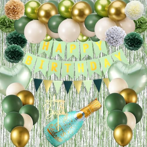 taonganui Geburtstagsdeko Grün Gold mit Luftballons, Happy Birthday Banner, Lametta Vorhang & Tortendeko – Geburtstag Dekoration für Frauen/Männer Party taonganui Geburtstagsdeko Grün Gold mit Luftballons, Happy Birthday Banner, Lametta Vorhang & Tortendeko – Geburtstag Dekoration für Frauen/Männer Party von taonganui