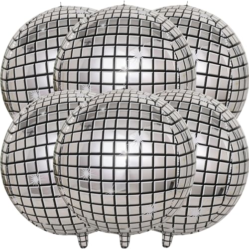 6 Stück Discokugel Luftballons, 22 Zoll Groß 4D Rund Folienballons Helium Folie Ballons für Geburtstags Baby Shower Hochzeits Karneval Party Dekoration von tarumedo