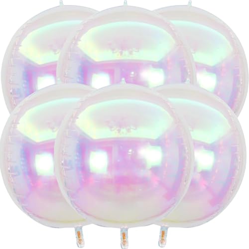 6 Stück Irisierend Luftballons, 22 Zoll Groß 4D Rund Schillernde Folienballons Helium Folie Ballons für Geburtstags Baby Shower Hochzeits Karneval Party Dekoration von tarumedo