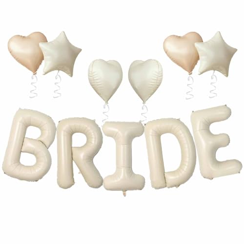 BRIDE Luftballon, 16 Zoll Creme Bride Ballons Cremeweiß Bride Buchstaben Folienballon mit Herz Stern Folienballon für Bachelorette Party Hochzeit Deko von tarumedo