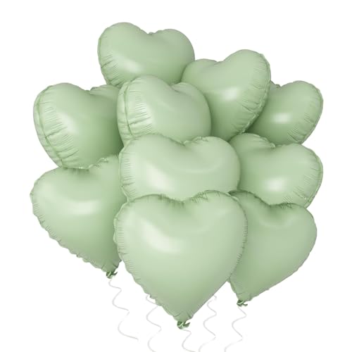 Herz Folienballon Grün, 10 Stück 18 Zoll Salbeigrün Herz Folien Luftballons Heliumfolie Herzförmige Ballons für Geburtstag Babyparty Hochzeit Verlobung Valentinstag Dekorationen von tarumedo