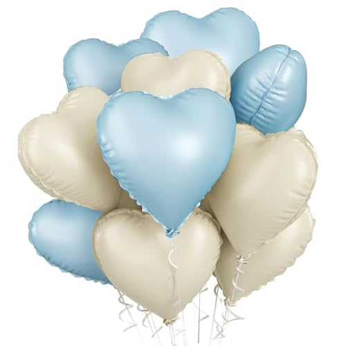 Herz Folienballon Weiß Creme, 10 Stück 18 Zoll Beige Herz Folien Luftballons Heliumfolie Herzförmige Ballons für Geburtstag Babyparty Hochzeit Verlobung Valentinstag Dekorationen (creme blau) von tarumedo