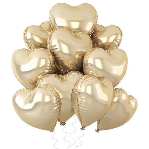 Herz Folienballon Weiß Creme, 10 Stück 18 Zoll Beige Herz Folien Luftballons Heliumfolie Herzförmige Ballons für Geburtstag Babyparty Hochzeit Verlobung Valentinstag Dekorationen (hellgold) von tarumedo