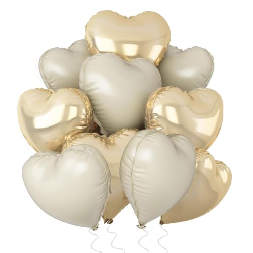 Herz Folienballon Gold Creme, 10 Stück 18 Zoll Hellgold Herz Folien Luftballons Heliumfolie Herzförmige Ballons für Geburtstag Babyparty Hochzeit Verlobung Valentinstag Dekorationen von tarumedo
