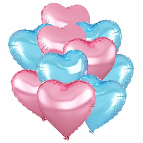Herz Folienballons, 10 Stück Herz Helium Luftballons Heliumballon Herzen Rosa Blau Herzluftballons Herzform Folienluftballon Herzballons für Geburtstag Hochzeit Brautdusche Valentinstag von tarumedo
