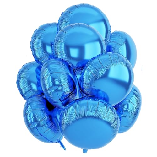 Runde Folienballons Blau, 10 Stück 18 Zoll Blaue Rounder Folien Luftballons Rundluftballons Heliumballon Round Ballons für Geburtstag Babyparty Hochzeit Verlobung Dekorationen von tarumedo