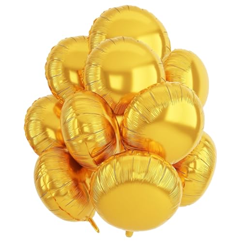 Runde Folienballons Gold, 10 Stück 18 Zoll Golden Rounder Folien Luftballons Rundluftballons Heliumballon Round Ballons für Geburtstag Babyparty Hochzeit Verlobung Dekorationen von tarumedo