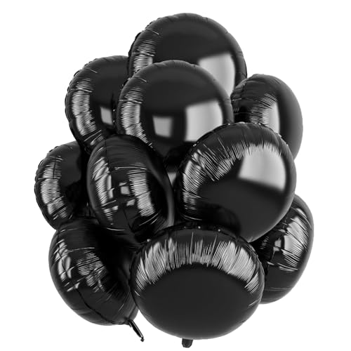 Runde Folienballons Schwarz, 10 Stück 18 Zoll Black Rounder Folien Luftballons Rundluftballons Heliumballon Round Ballons für Geburtstag Babyparty Hochzeit Verlobung Dekorationen von tarumedo