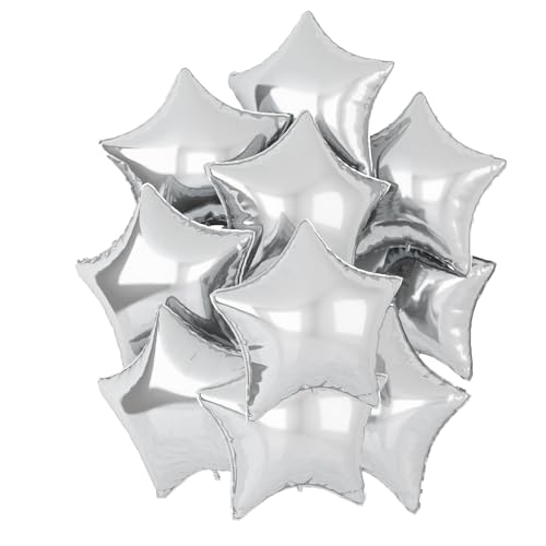 Stern Folienballons Silber, 10 Stück 18 Zoll Silber Stern Folien Luftballons Sternluftballons Heliumballon Star Ballons für Geburtstag Babyparty Hochzeit Verlobung Dekorationen von tarumedo