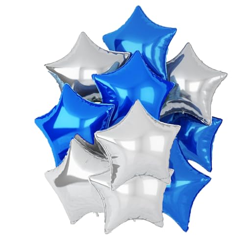Stern Folienballons Silber Blau, 10 Stück 18 Zoll Blau Stern Folien Luftballons Sternluftballons Heliumballon Babyblau Star Ballons für Geburtstag Babyparty Hochzeit Verlobung Dekorationen von tarumedo