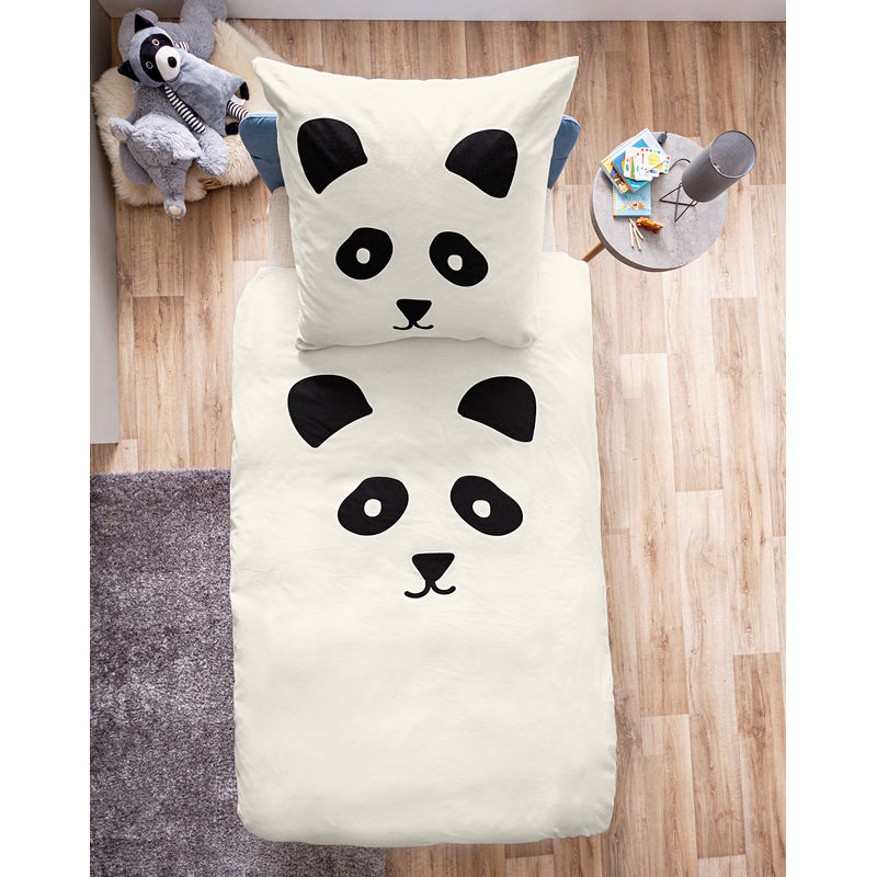 Flanell-Bettwäsche PANDA (200x135/80x80) in creme von tausendkind home & go