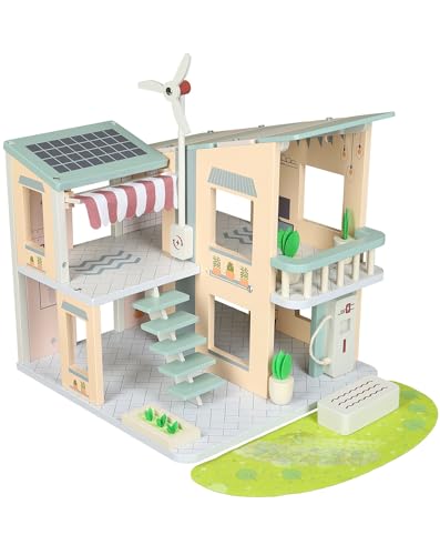 tausendkind Learn & Play Puppenhaus Ambiente in grün – Holz Puppenstube, Umwelt Spielhaus (31x30x38cm) in liebevollem Design für Jungen und Mädchen von tausendkind