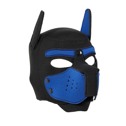 Die taucherstoffe Weiche-Hundemaske mit Ohren, Welpenmaske für Cosplay-Party-Maskerade Set, Freie Kombination，Verstellbare Vollgesichtsmaske mit Ohren，Party-Kostüm (Blau) von taxekoz