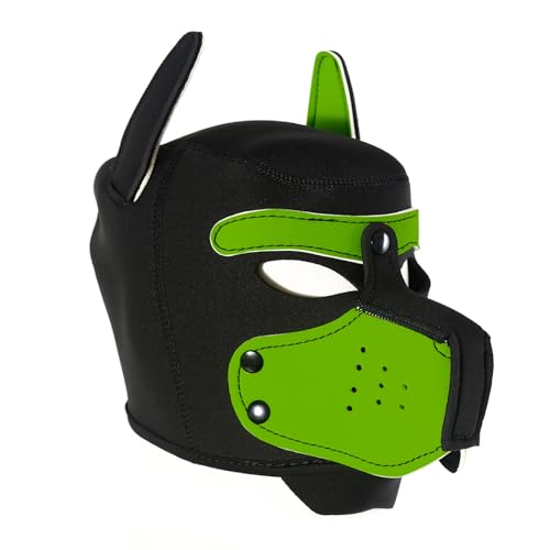 Die taucherstoffe Weiche-Hundemaske mit Ohren, Welpenmaske für Cosplay-Party-Maskerade Set, Freie Kombination，Verstellbare Vollgesichtsmaske mit Ohren，Party-Kostüm (Grün) von taxekoz