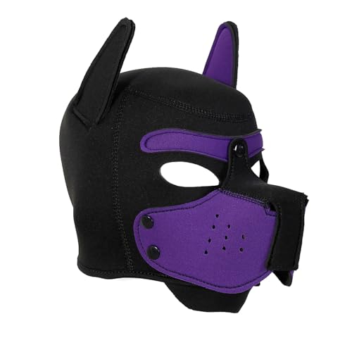 Die taucherstoffe Weiche-Hundemaske mit Ohren, Welpenmaske für Cosplay-Party-Maskerade Set, Freie Kombination，Verstellbare Vollgesichtsmaske mit Ohren，Party-Kostüm (Lila) von taxekoz