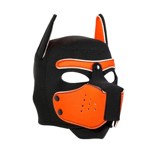 Die taucherstoffe Weiche-Hundemaske mit Ohren, Welpenmaske für Cosplay-Party-Maskerade Set, Freie Kombination，Verstellbare Vollgesichtsmaske mit Ohren，Party-Kostüm (Orange) von taxekoz