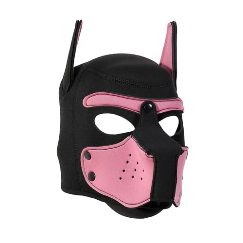 Die taucherstoffe Weiche-Hundemaske mit Ohren, Welpenmaske für Cosplay-Party-Maskerade Set, Freie Kombination，Verstellbare Vollgesichtsmaske mit Ohren，Party-Kostüm (Rosa) von taxekoz