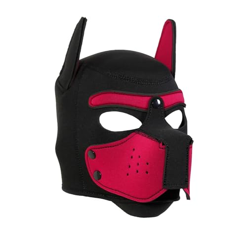 Die taucherstoffe Weiche-Hundemaske mit Ohren, Welpenmaske für Cosplay-Party-Maskerade Set, Freie Kombination，Verstellbare Vollgesichtsmaske mit Ohren，Party-Kostüm (Rot) von taxekoz