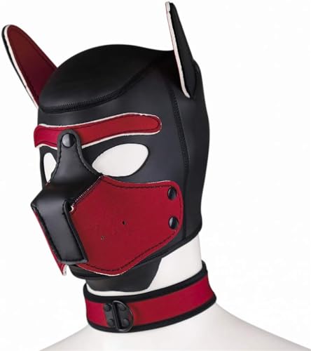 taxekoz Neopren-Welpen-Haubenmaske mit Kragen, abnehmbare Cosplay-Hunde-Vollgesichts-Welpen-Haubenmaske, Halloween-Maske (Rot, XL) von taxekoz
