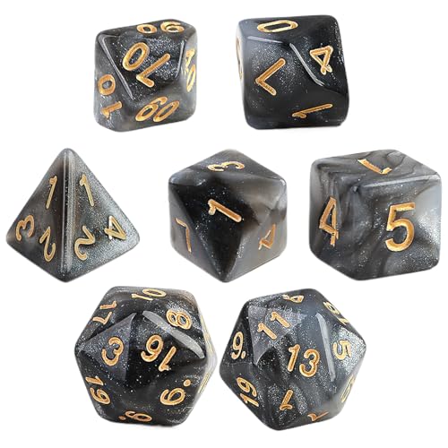 Teasteam Polyedrisches Würfel-Set, transparent, schwarzer Marmor, Gold, Zahlenwürfel für Dungeon and Dragons, MTG, D&D, RPG, Rollenspiele, polyedrische und RPG-Würfel, D20, D12, D10, D%, D8, D6, D4 von teasteam