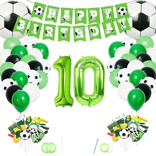 Fußball Geburtstag Deko Junge 10 Jahre, Techextra Luftballon Fussball Thema Party Geburtstag Dekoration für 10. Jungen/Mädchen, Geburtstagsfeier Ballon Deko Zubehör Set mit Happy Birthday Banner von techextra