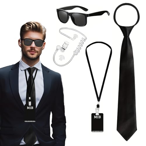 technodry 4-teiliges Agenten-Kostüm-Zubehör-Set – Geheimsicherheits-Wach-Outfit-Set mit Brille, Krawatte, Hörmuschel und Ausweis-Abzeichen, Halloween, Weihnachten, Cosplay, Party, Rollenspiel technodry 4-teiliges Agenten-Kostüm-Zubehör-Set – Geheimsicherheits-Wach-Outfit-Set mit Brille, Krawatte, Hörmuschel und Ausweis-Abzeichen, Halloween, Weihnachten, Cosplay, Party, Rollenspiel von technodry