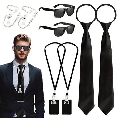 technodry 8-teiliges Agenten-Kostüm-Zubehör-Set – Geheim-Sicherheits-Wachmann-Outfit-Set mit Brille, Krawatte, Hörmuschel und Ausweis, Halloween, Weihnachten, Cosplay, Party, Rollenspiel, Requisiten technodry 8-teiliges Agenten-Kostüm-Zubehör-Set – Geheim-Sicherheits-Wachmann-Outfit-Set mit Brille, Krawatte, Hörmuschel und Ausweis, Halloween, Weihnachten, Cosplay, Party, Rollenspiel, Requisiten von technodry
