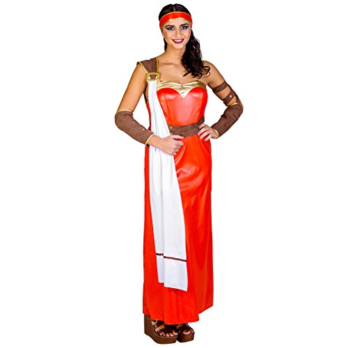 dressforfun Frauenkostüm römische Gladiatorin | langes, glänzendes Kleid | weiße Schärpe | Armstulpen im Römerstyle | Haarband (L | Nr. 300192) von tectake