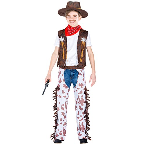 dressforfun Jungenkostüm Kleiner Sheriff | Weste in Kunstlederoptik mit 2 Sheriff Sterne auf der Weste | inkl. Rotes Halstuch & Hut (8-10 Jahre | Nr. 300592) von tectake