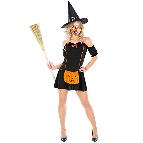 dressforfun Sexy Frauenkostüm Pumpkin Witch Kostüm Kleid mit aufgenähtem Kürbis inkl. sptizem Hut (S | Nr. 300129) von tectake
