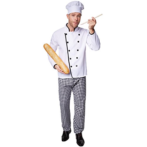 dressforfun Koch Kostüm Herren, Küchen Chef Karneval Kostüm, Kochjacke Herren, Fasching Kostüm Herren, mit karierte Hose Herren und Kochmütze Herren weiß, Ratatouille Kostüm (L | Nr. 301540) von tectake