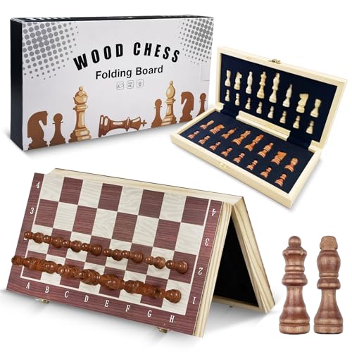 Tekenewbse Schachspiel, 29 × 29 cm Einklappbar Schachbrett Schach Magnetic, Schachspiel Holz Hochwertig, Kinder Chess Board Magnetisch, Magnetisches Reise Schach Brett Set für Kinder und Erwachsene von tekenewbse