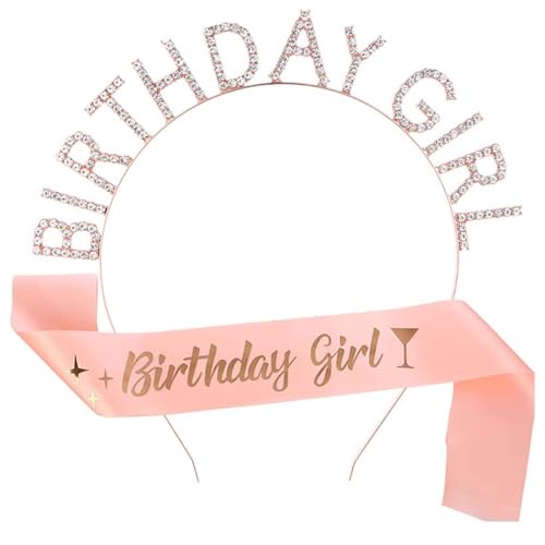 Birthday Girl - Geburtstagskrone Mädchen, Birthday Girl Schärpe, Geburtstag Krone Mädchen, für Geburtstag Geschenk Party Zubehör und Dekorationen (Pink) von teokyat