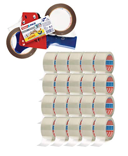 tesa Paketklebeband (66 m x 50 mm) transparent (20 Rollen + Handabroller-Set) von tesa