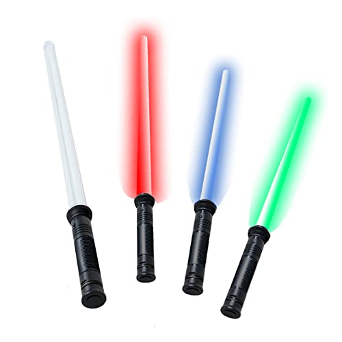 tevenger Lichtschwert Laserschwert Lightsaber mit 4-Fach wählbaren LED Lichteffekten in blau rot oder grün und Sound, 67cm starre Klinge Griff schwarz von tevenger