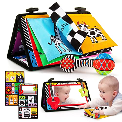 teytoy 3-in-1 Bauchzeit-Spiegel-Spielzeug mit weichem Crinkle 3D-Aktivitätsbuch, Beißringe, Rassel, kontrastreiches Schwarz-Weiß-Montessori-Baby-Krabbelspielzeug, neugeborenes sensorisches Spielzeug teytoy 3-in-1 Bauchzeit-Spiegel-Spielzeug mit weichem Crinkle 3D-Aktivitätsbuch, Beißringe, Rassel, kontrastreiches Schwarz-Weiß-Montessori-Baby-Krabbelspielzeug, neugeborenes sensorisches Spielzeug von teytoy