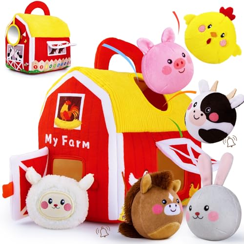 teytoy Baby Spielzeug ab 6 Monate, Weiche Bauerntiere Spielzeug mit Scheune, Rattle, Krinkenpapier, Spiegel, Montessori Sensorische Spielzeug für Babys Kleinkinder 1-3 Baby Osterkorb Stuffers von teytoy