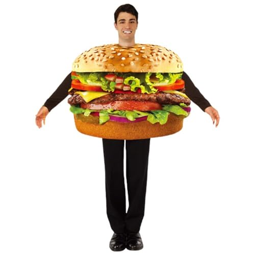 thematys Burger Kostüm – Lustiger Food Onesie, Einheitsgröße 160-185cm, Ideal für Karneval, Fasching & Themenpartys von thematys